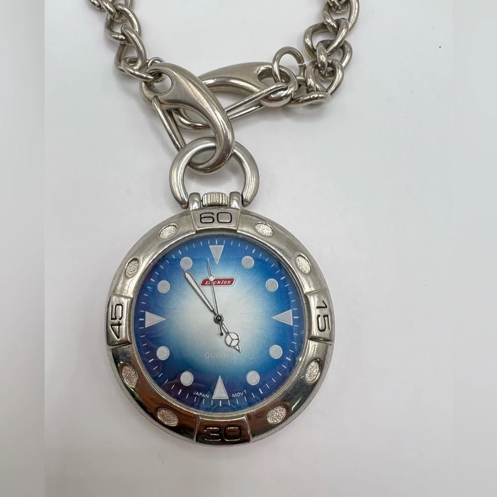 Dickies Pocket Watch w/ Chain – Needs Battery – Blue Dial